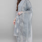 Janasya Women's Grey Poly Chanderi Ethnic Motifs Kurta With Pant And Dupatta | Swadesiicart