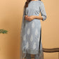 Janasya Women's Grey Poly Chanderi Ethnic Motifs Kurta With Pant And Dupatta | Swadesiicart
