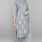 Janasya Women's Grey Poly Chanderi Ethnic Motifs Kurta With Pant And Dupatta | Swadesiicart