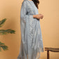 Janasya Women's Grey Poly Chanderi Ethnic Motifs Kurta With Pant And Dupatta | Swadesiicart