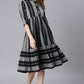 Indian Clothing Janasya Women's Black Cotton Striped Flared Western Dress | Swadesiicart