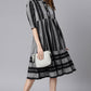 Indian Clothing Janasya Women's Black Cotton Striped Flared Western Dress | Swadesiicart
