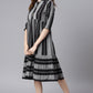 Indian Clothing Janasya Women's Black Cotton Striped Flared Western Dress | Swadesiicart