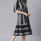 Indian Clothing Janasya Women's Black Cotton Striped Flared Western Dress | Swadesiicart
