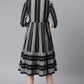 Indian Clothing Janasya Women's Black Cotton Striped Flared Western Dress | Swadesiicart