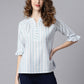 Janasya Women's White Cotton Slub Striped Straight Top | Swadesiicart