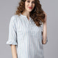 Janasya Women's White Cotton Slub Striped Straight Top | Swadesiicart