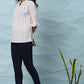 Janasya Women's White Cotton Slub Striped Straight Top | Swadesiicart