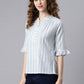 Janasya Women's White Cotton Slub Striped Straight Top | Swadesiicart