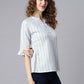 Janasya Women's White Cotton Slub Striped Straight Top | Swadesiicart