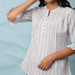 Janasya Women's White Cotton Slub Striped Straight Top | Swadesiicart