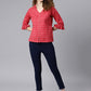 Janasya Women's Red Cotton Checkered Regular Top | Swadesiicart