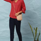 Janasya Women's Red Cotton Checkered Regular Top | Swadesiicart