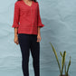 Janasya Women's Red Cotton Checkered Regular Top | Swadesiicart