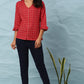 Janasya Women's Red Cotton Checkered Regular Top | Swadesiicart