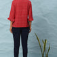 Janasya Women's Red Cotton Checkered Regular Top | Swadesiicart