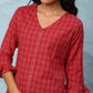 Janasya Women's Red Cotton Checkered Regular Top | Swadesiicart