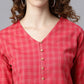 Janasya Women's Red Cotton Checkered Regular Top | Swadesiicart