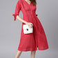 Janasya Women's Red Cotton Checkered Flared Western Dress | Swadesiicart