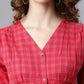 Janasya Women's Red Cotton Checkered Flared Western Dress | Swadesiicart