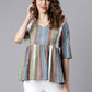 Janasya Women's Multicolor Cotton Striped Gathered Top | Swadesiicart