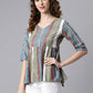 Janasya Women's Multicolor Cotton Striped Gathered Top | Swadesiicart