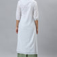Janasya Women's White Cotton Embroidered Flared Kurta | Swadesiicart