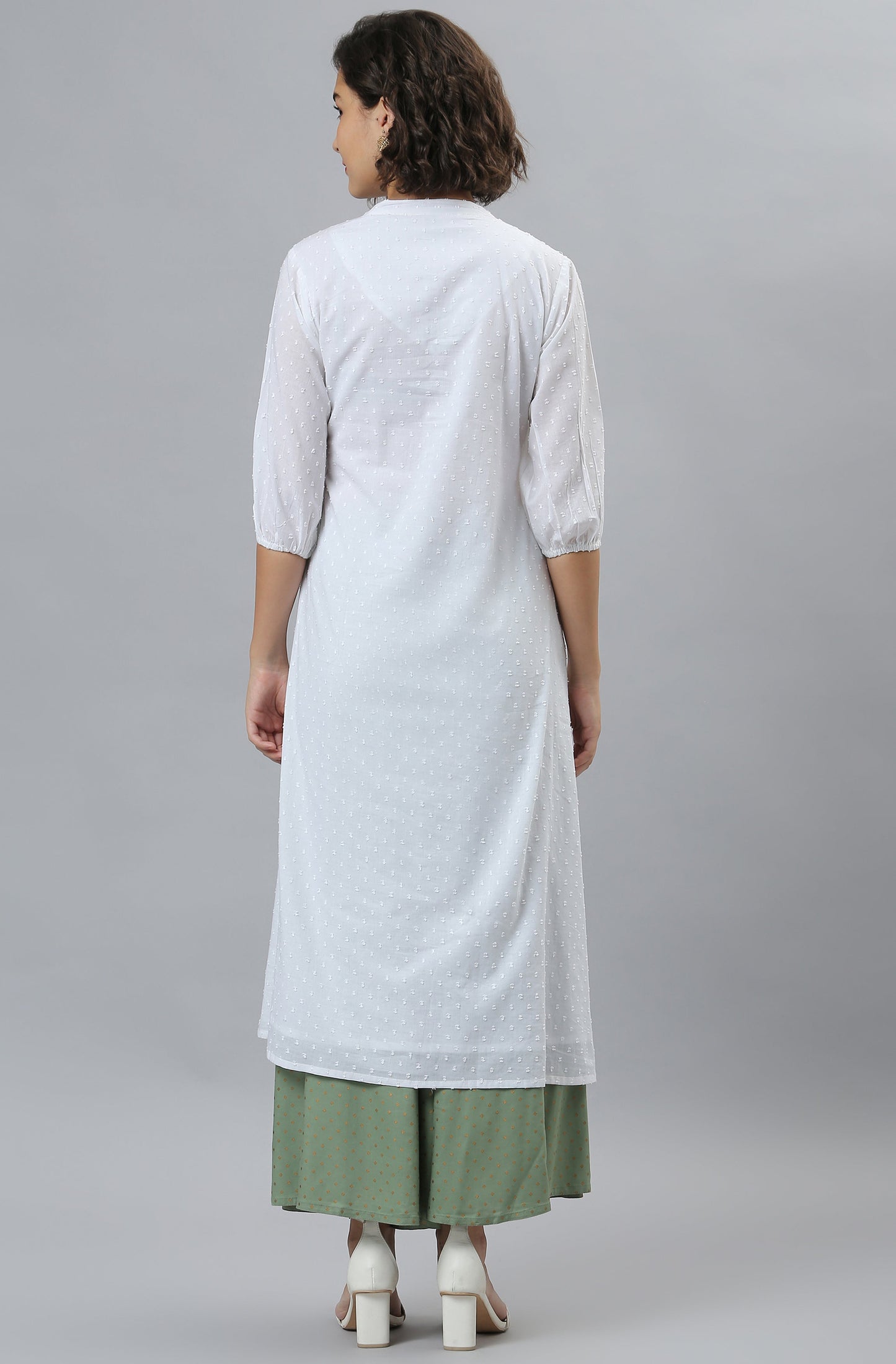 Janasya Women's White Cotton Embroidered Flared Kurta | Swadesiicart