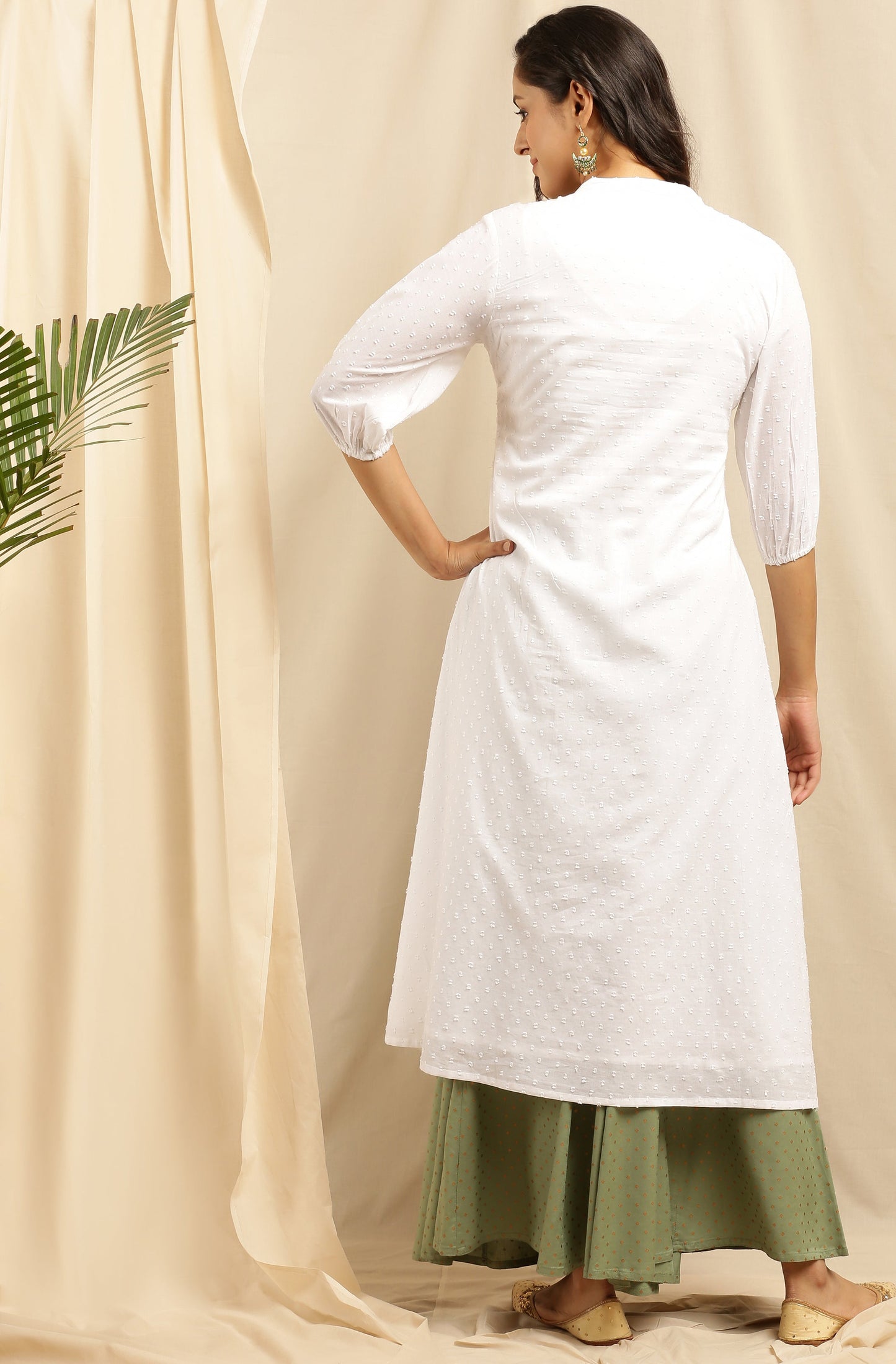 Janasya Women's White Cotton Embroidered Flared Kurta | Swadesiicart