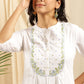 Janasya Women's White Cotton Embroidered Flared Kurta | Swadesiicart