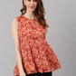 Janasya Women's Orange Poly Georgette Floral Print Regular Top | Swadesiicart