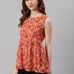 Janasya Women's Orange Poly Georgette Floral Print Regular Top | Swadesiicart