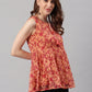 Janasya Women's Orange Poly Georgette Floral Print Regular Top | Swadesiicart