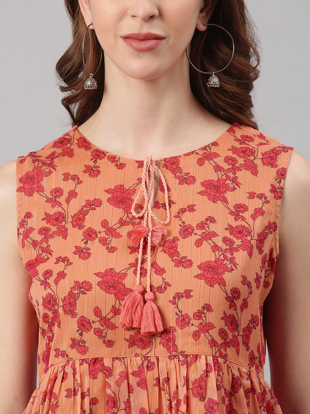 Janasya Women's Orange Poly Georgette Floral Print Regular Top | Swadesiicart