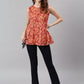 Janasya Women's Orange Poly Georgette Floral Print Regular Top | Swadesiicart