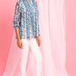 Janasya Women's Blue Poly Georgette Floral Print Pleated Top | Swadesiicart