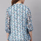 Janasya Women's Blue Poly Georgette Floral Print Pleated Top | Swadesiicart