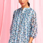 Janasya Women's Blue Poly Georgette Floral Print Pleated Top | Swadesiicart