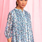 Janasya Women's Blue Poly Georgette Floral Print Pleated Top | Swadesiicart