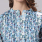 Janasya Women's Blue Poly Georgette Floral Print Pleated Top | Swadesiicart