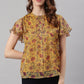 Janasya Women's Mustard Poly Georgette Floral Print Regular Top | Swadesiicart