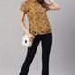 Janasya Women's Mustard Poly Georgette Floral Print Regular Top | Swadesiicart