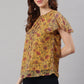 Janasya Women's Mustard Poly Georgette Floral Print Regular Top | Swadesiicart