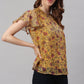 Janasya Women's Mustard Poly Georgette Floral Print Regular Top | Swadesiicart