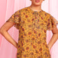 Janasya Women's Mustard Poly Georgette Floral Print Regular Top | Swadesiicart
