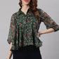 Janasya Women's Green Poly Georgette Floral Print Regular Top | Swadesiicart