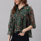 Janasya Women's Green Poly Georgette Floral Print Regular Top | Swadesiicart