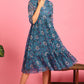 Janasya Blue Poly Georgette Floral Flared Western Dress | Swadesiicart