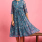 Janasya Blue Poly Georgette Floral Flared Western Dress | Swadesiicart