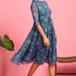 Janasya Blue Poly Georgette Floral Flared Western Dress | Swadesiicart